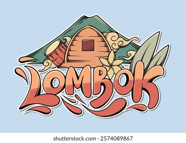 Lombok Travel Logo Vector EPS 10. Island in West Nusa Tenggara, Indonesia