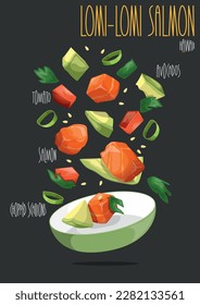 Lomi-Lomi Salmon. Hawaiian lomi salad. Vector illustration