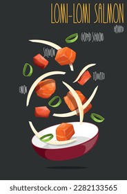 Lomi-Lomi Salmon. Hawaiian lomi salad. Vector illustration