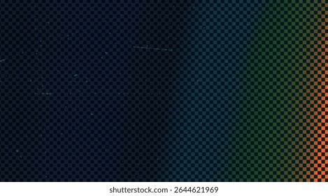 Lomo style blur with colorful light leak effect. Transparent vector overlay with soft grain, perfect for retro photo editing or film texture design. Vibrant glow and noise background