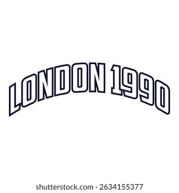 London 1990 Athletic department college slogan ilustração vetorial para camiseta e outros usos.