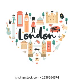 London abstract background, design with Big Ben, Tower, Westminster Abbey etc.