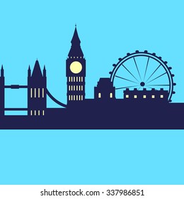 London Abstract Skyline City Skyscraper Silhouette Flat Colorful Vector Illustration