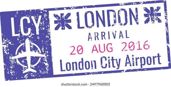 London airport stamp. Tourist passport travel visa