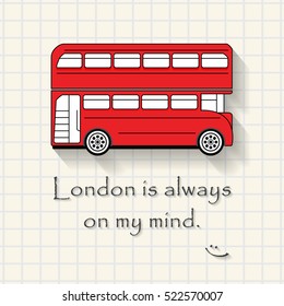 London is always  on my mind - funny London bus inscription template on mathematical squares paper