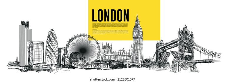 London architectural symbols Hand Drawing illustration art. 