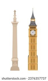 London architecture element. Traditional britain sightseen. Golden ancient tower and monument. Graphic element for website. Cartoon flat vector illustration isolated on white background