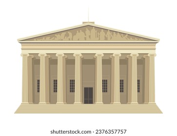 London architecture element. Traditional britain sightseen. Beige building with columns. Graphic element for website. Cartoon flat vector illustration isolated on white background