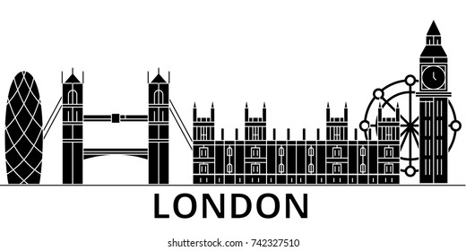 London architecture vector city skyline, travel cityscape with landmarks, buildings, isolated sights on background