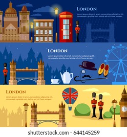 London attraction banner. Travel to United Kingdom Great Britain vector illustration 