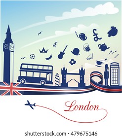 london background with flag and symbol set