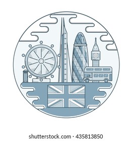 London background line design. Skyline tower, Logo circle style.