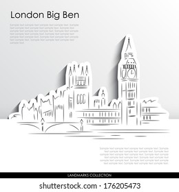 London Big Ben abstract silhouette on white paper background. 