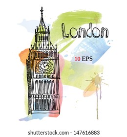 London. Big Ben. hand drawing