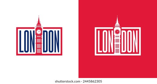 London Big Ben logo. Landmark typography logo. Modern and Vintage England, Britain, UK icon
