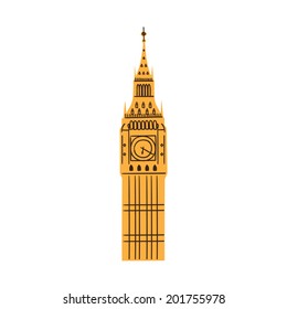 London Big Ben Tower isolated on white. Summertime Europe vacations and traveling symbol. Eps 10 vector illustration.