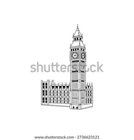 London Big Ben vector illustration design. London Big Ben line art in black and white.