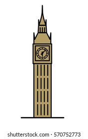 London Big Ben watchtower thin line linear flat illustration