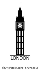 London Big Ben watchtower thin line linear flat illustration