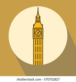 London Big Ben watchtower thin line linear flat illustration