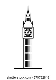 London Big Ben watchtower thin line linear flat illustration