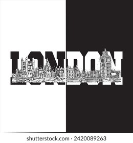 London Black and White Version - Minimalist artwork style. Editable and printable design for t-shirts, mugs, graphic tee, sweatshirt, cases, etc.