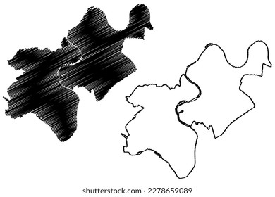 London Borough of Richmond upon Thames (United Kingdom of Great Britain and Northern Ireland, Ceremonial county and region Greater London, England) map vector illustration, scribble sketch map
