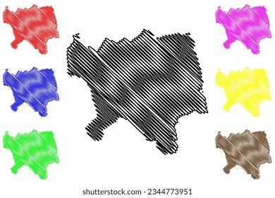 London Borough of Sutton (United Kingdom of Great Britain and Northern Ireland, Ceremonial county and region Greater London, England) map vector illustration, scribble sketch map