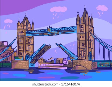 London Bridge Cartoon Style Stock Vector (Royalty Free) 1716416074