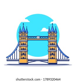 London Bridge Cartoon Vector Icon Illustration. Famous Building Traveling Icon Concept Isolated Premium Vector. Flat Cartoon Style