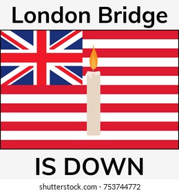 London Bridge Is Down. British flag and burning candle. Flat vector illustration