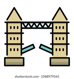 London Bridge flat icon, located in London, United Kingdom, vector symbol with editable stroke and colour