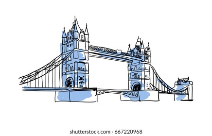 London Bridge hand drawn isolated icon. English culture element, patriotic vector illustration.