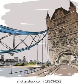 London bridge hand drawn sketch, vector illustration