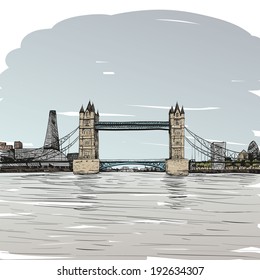 London bridge hand drawn sketch, vector illustration