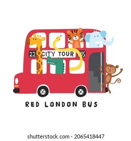 London Bus With Animals Vector Illustration