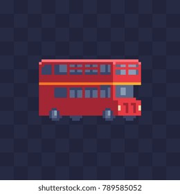 London bus double-decker. Pixel art. Red traditional english bus. 8-bit sprite. Isolated vector illustration. 