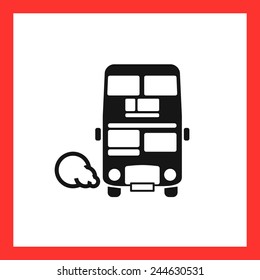 London bus icon: classic old passenger double-decker bus pictogram with more exterior details. For tourist maps, schemes, station signs, city applications and infographics. 