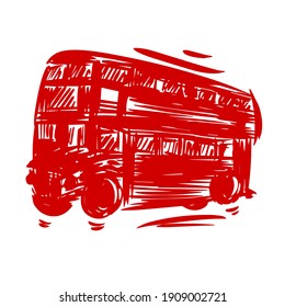 London Bus Icon Logo In Vector Hand Drawn Style Isolated On White Background
