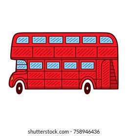 London bus. Illustration of a red double decker. Retro colorful hand drawn art.
