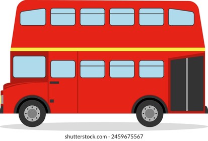 Autobús de Londres, autobús rojo realista con sombra aislada sobre fondo blanco. Vector, ilustración de dibujos animados. Vector.