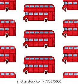 London bus. Seamless pattern. Illustration of a red double decker. Retro colorful hand drawn art.