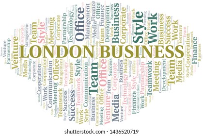 London Business word cloud. Collage made with text only.