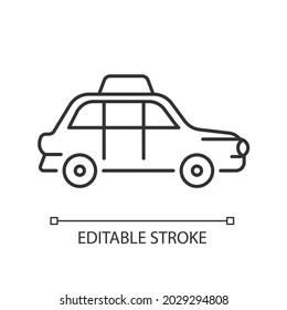 Icono lineal de cabina de Londres. Coche Hackney. Servicio de minicab. Transporte público. Cabina negra. Ilustración personalizable de línea delgada. Símbolo de contorno. Dibujo de contorno aislado del vector. Trazo editable