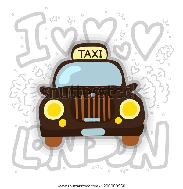 London cab - taxi vector illustration. London\
taxi cartoon design with decoration elements. London cab and taxi\
fun icon isolated