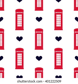 London callbox and hearts seamless background