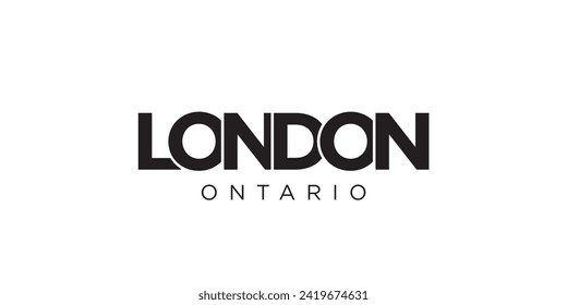 London in the Canada emblem for print and web. Design features geometric style, vector illustration with bold typography in modern font. Graphic slogan lettering isolated on white background.