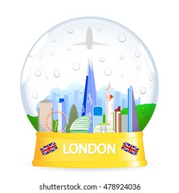 London - capital city of the United Kingdom of Great Britain and Northern Ireland. One of the largest and most interesting cities in Europe. tallest buildings in London. London in snow globe.