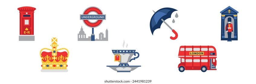 London Capital of Great Britain Flat Icon and Symbol Vector Set