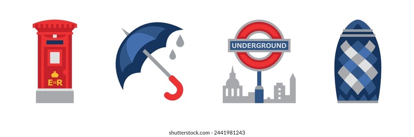 London Capital of Great Britain Flat Icon and Symbol Vector Set